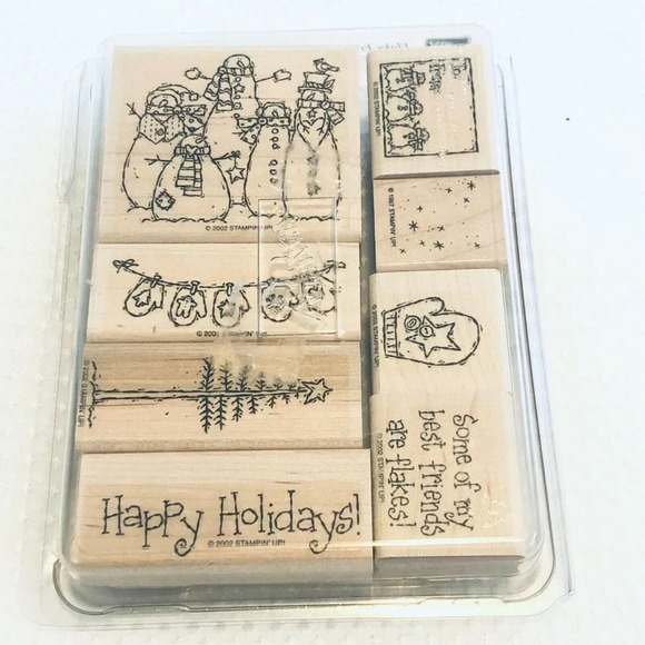 Stampin' Up! Other - Stampin Up Flaky Best Friends Wood Mounted Stamps Happy Holidays!